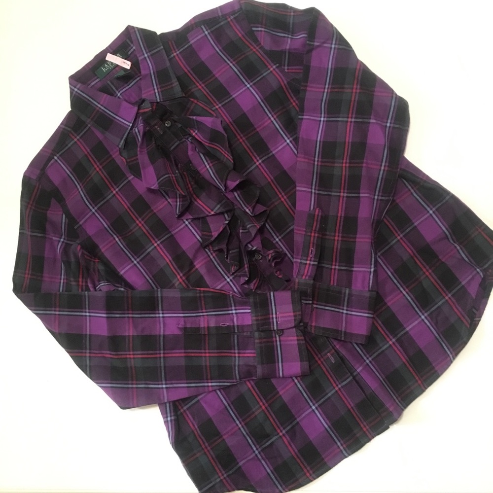 ✨Ralph Lauren✨ Purple Plaid Ruffled Oxford (PL)